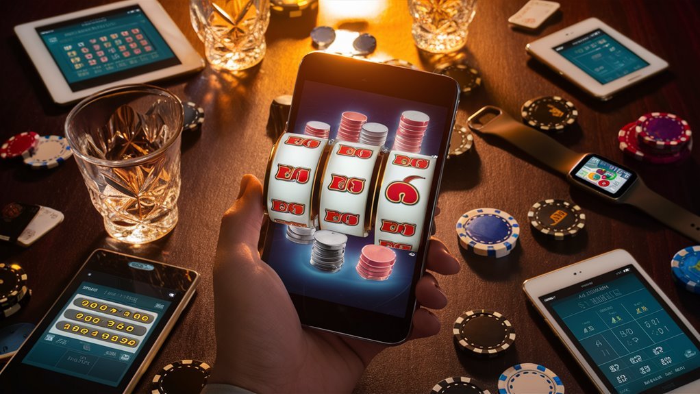 A dynamic scene of digital screens displaying multiple betting platforms, with a focus on user interfaces and security features, set against a backdrop of tech innovation.